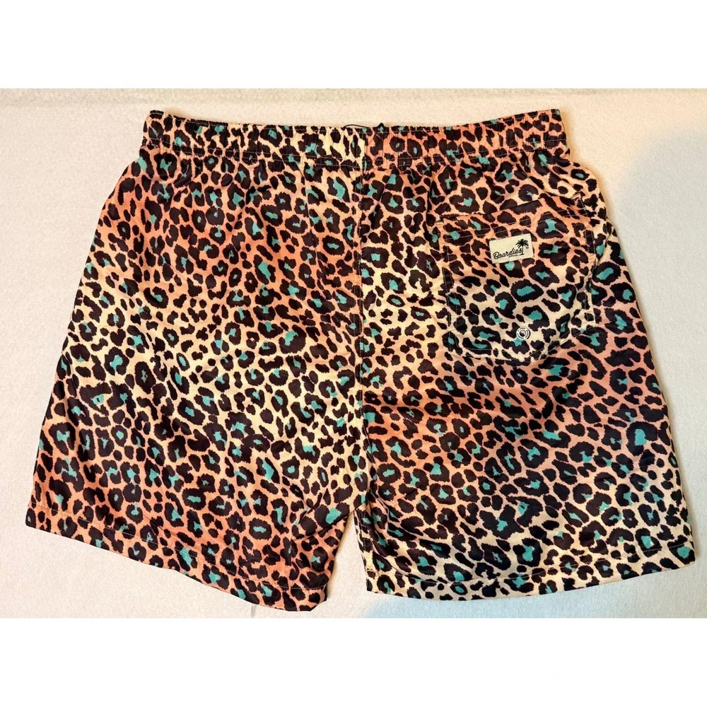 NWT Boardies Leopard Animal Print Swim Trunks Men's XL Coral, Black, Turquoise